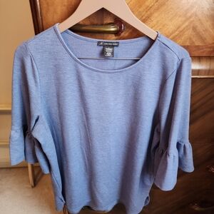 Adrianna Papell Heathered Blue Short-Sleeve Ruffle Tee
